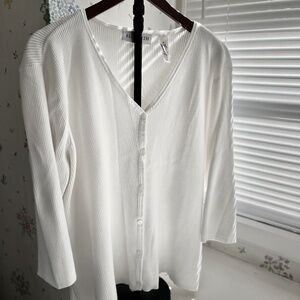 Elisabeth for Liz Claiborne V-Neck Ribbed White Cardigan